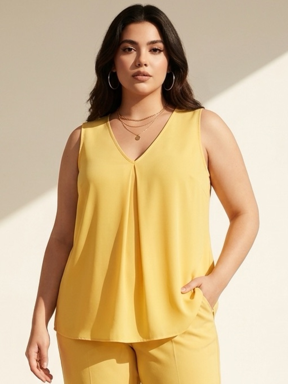 NWOT -Women’s Plus Size Yellow Semi Sheer V Neck Sleeveless Top Tunic - Size 2XL